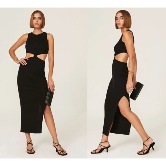 BEC&BRIDGE Riviera Knit Twist Midi Dress in Black Size US 2 - Picture 5 of 16